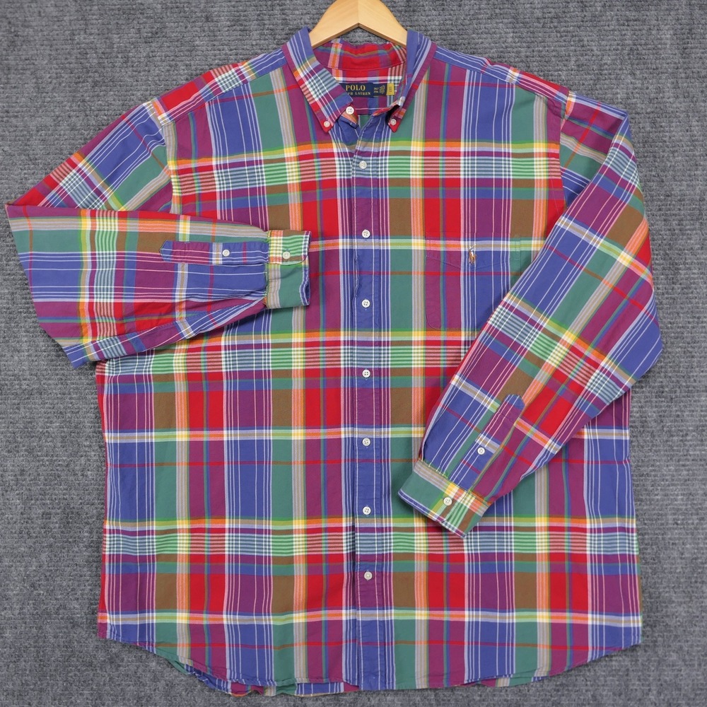 Polo Ralph Lauren Men 3XLT Flannel Red Purple Green Plaid Button Down Shirt L/S
